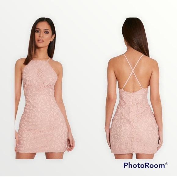 ENDLESS ROSE x REVOLVE Blush Pink Lace Cutout Mini Dress, Size Large - Picture 1 of 6